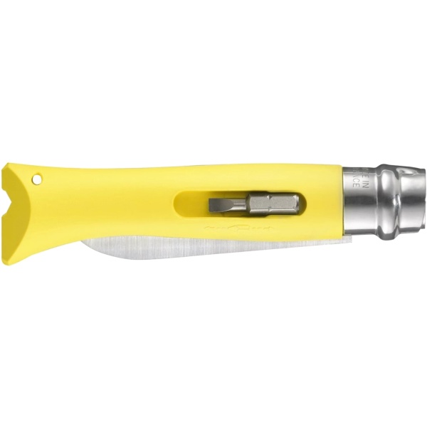 nozh-opinel-9-diy-nerzhaveyushchaya-stal-smennye-bity-zheltyj 2